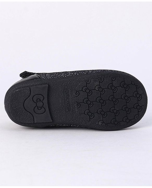 Cute Walk by Babyhug Party Wear Belly Shoes Floral Appliques - Black
