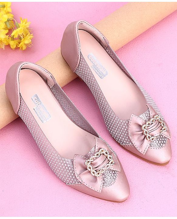 Cute Walk by Babyhug Party Wear Belly Shoes Bow Applique - Pink