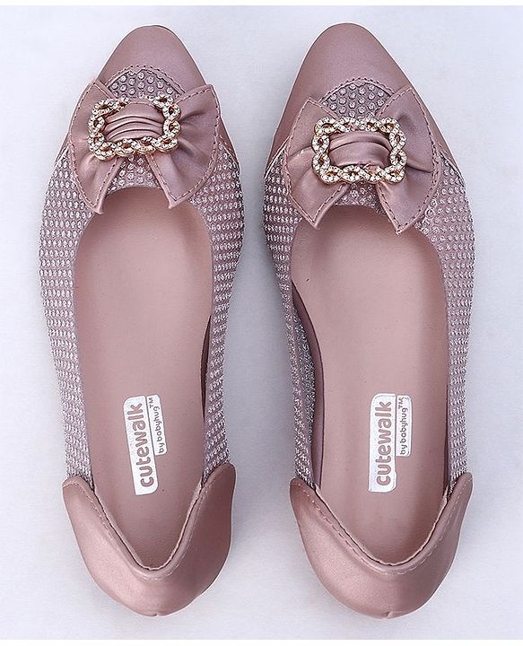 Cute Walk by Babyhug Party Wear Belly Shoes Bow Applique - Pink