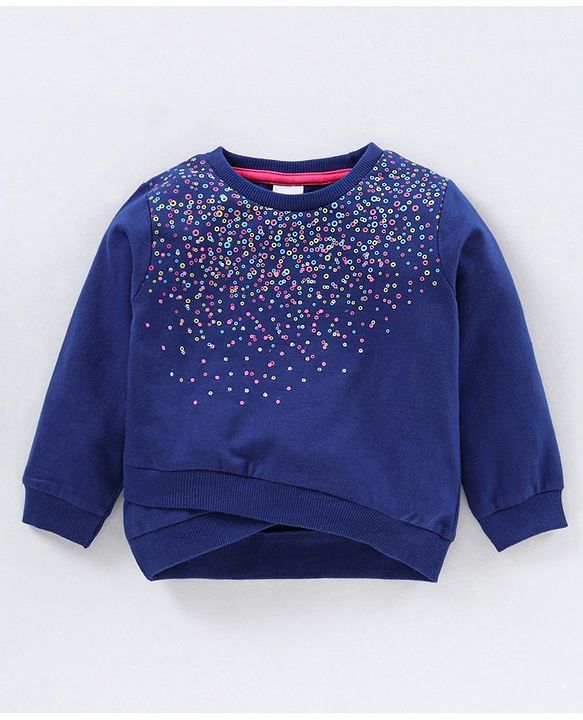 Babyhug Full Sleeves Printed Top & Skirt - Navy Blue Pink
