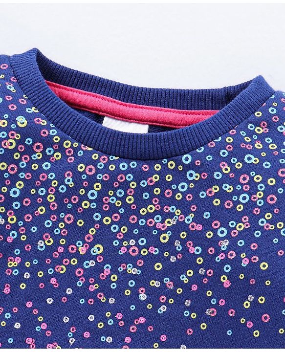 Babyhug Full Sleeves Printed Top & Skirt - Navy Blue Pink