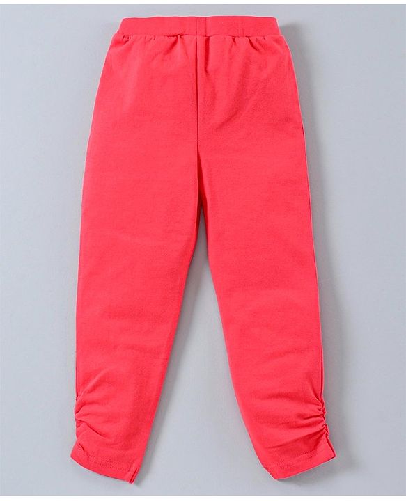 Babyhug Half Sleeves Top & Leggings Striped With Kitty Design - Red