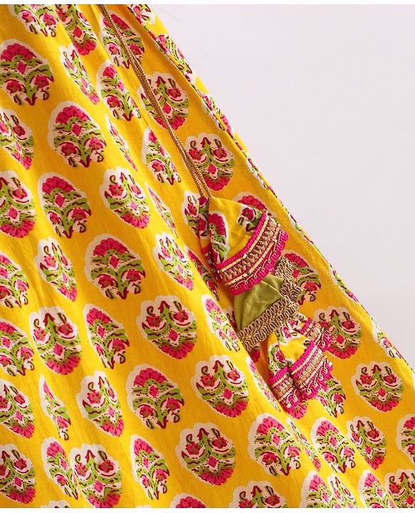 Babyhug Sleeveless Embroidered Choli and Lace Border Ghagra with Net Dupatta - Pink Yellow