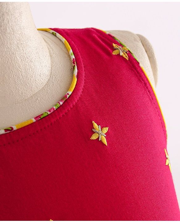 Babyhug Sleeveless Embroidered Choli and Lace Border Ghagra with Net Dupatta - Pink Yellow