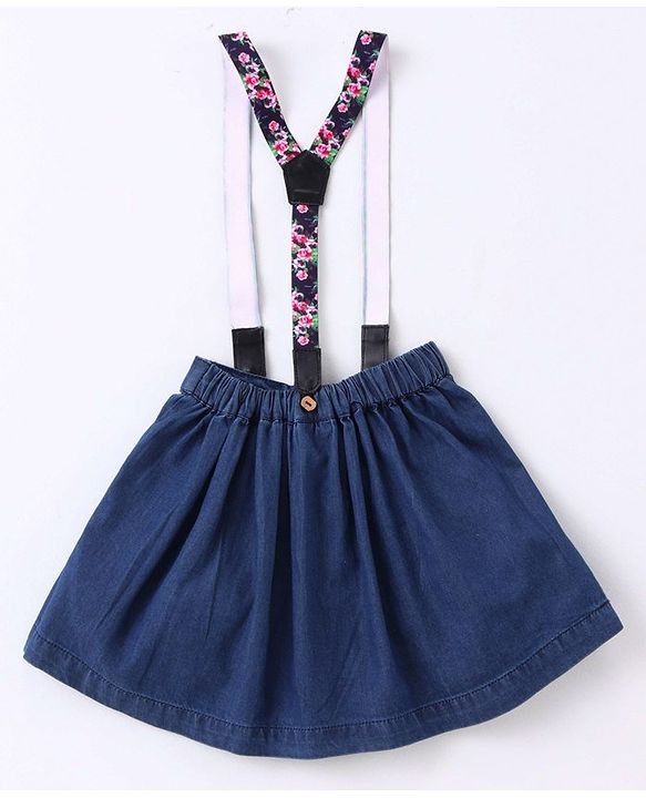Babyhug Mid Thigh Pleated Skirt with Suspenders - Blue