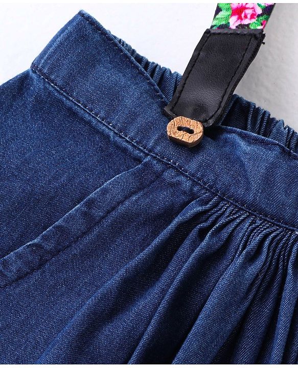 Babyhug Mid Thigh Pleated Skirt with Suspenders - Blue