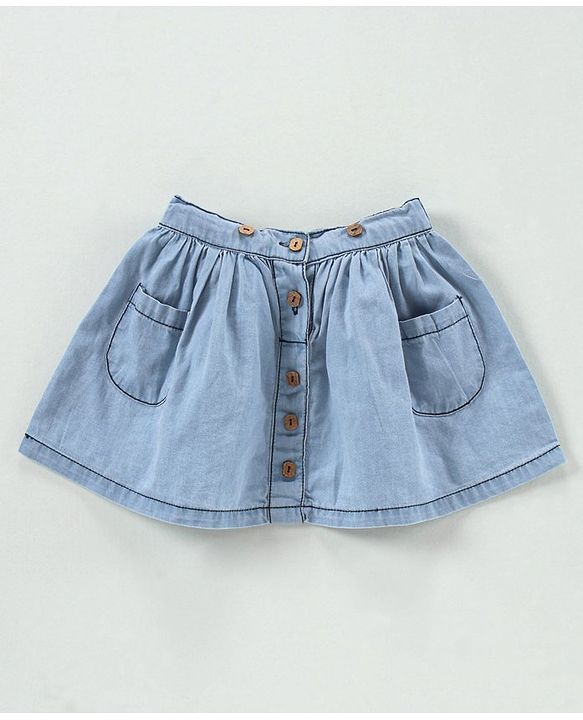 Babyhug Mid Thigh Pleated Skirt with Suspenders - Blue