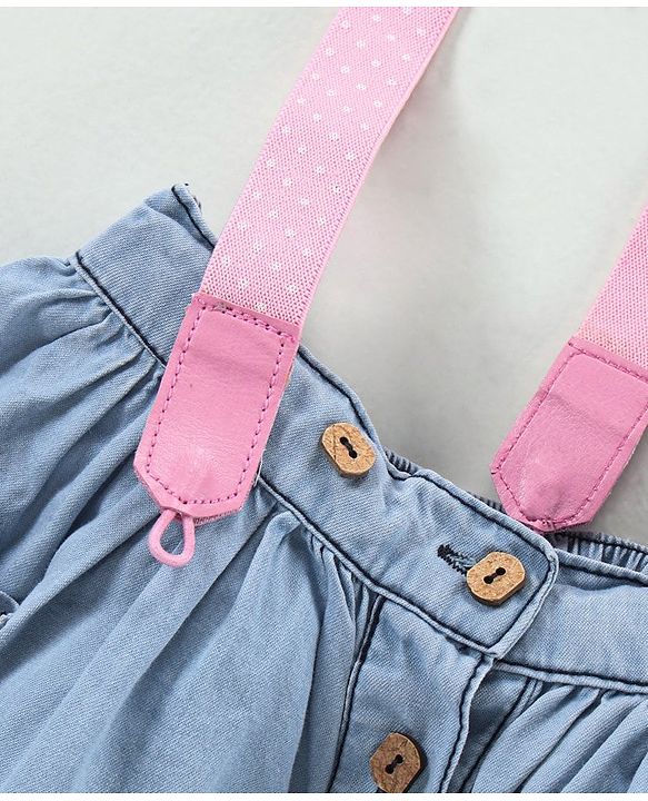 Babyhug Mid Thigh Pleated Skirt with Suspenders - Blue