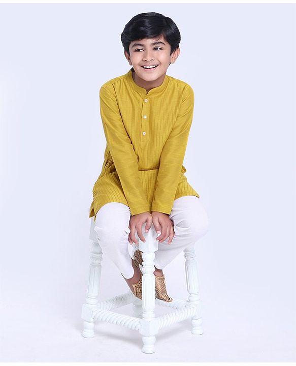Pine Kids Full Sleeves Pintuck Kurta & Pyjama - Mustard