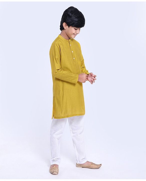 Pine Kids Full Sleeves Pintuck Kurta & Pyjama - Mustard
