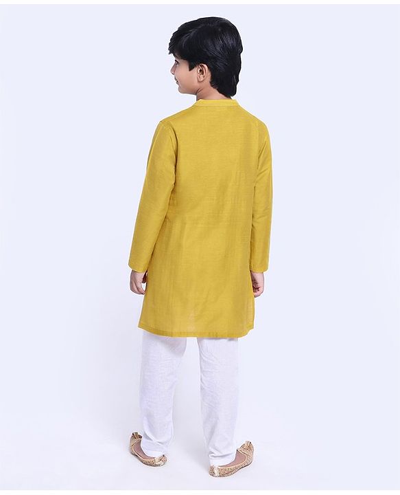 Pine Kids Full Sleeves Pintuck Kurta & Pyjama - Mustard