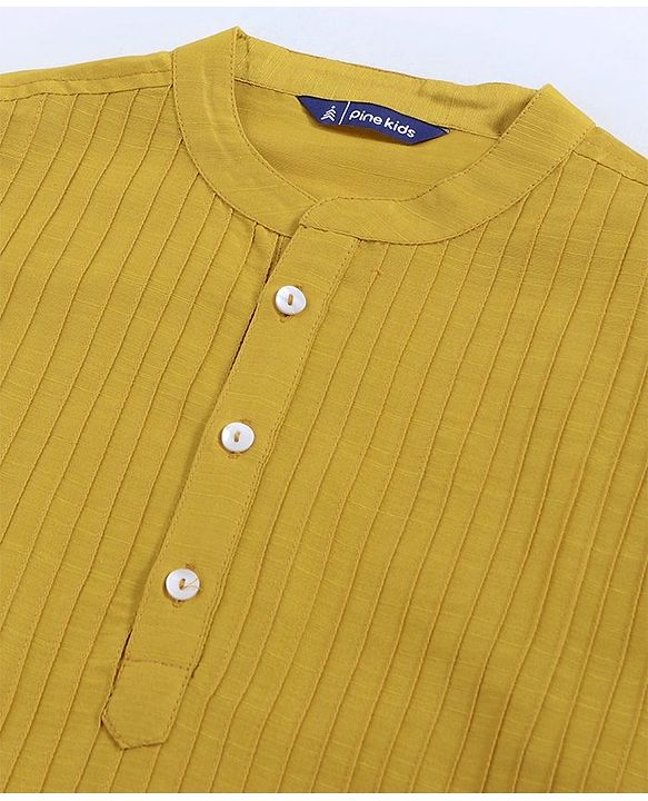 Pine Kids Full Sleeves Pintuck Kurta & Pyjama - Mustard