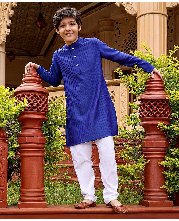 Pine Kids Full Sleeves Kurta & Pyjama - Blue White