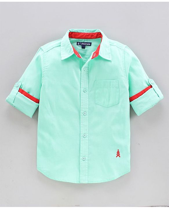 Pine Kids Full Sleeves Shirt Solid Color  - Green