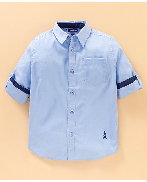 Pine Kids Full Sleeves Shirt Solid Color - Blue