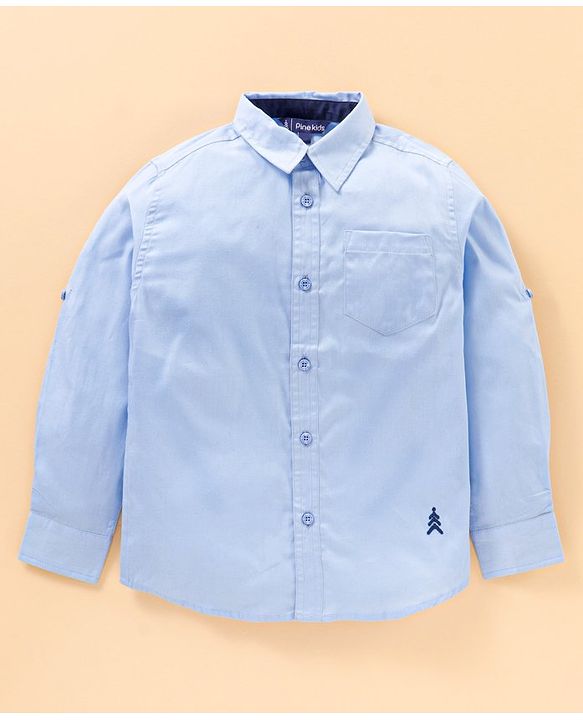Pine Kids Full Sleeves Shirt Solid Color - Blue