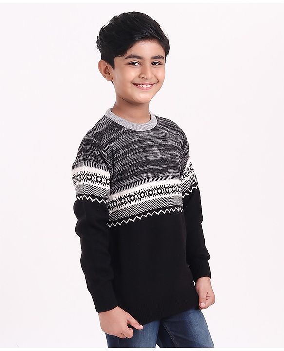 Pine Kids Full Sleeves Medium Winter Color Block Pullovers - Grey