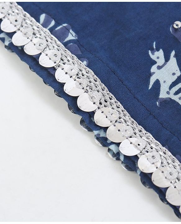 Pine Kids Short Sleeve Printed Choli & Dhoti Pant with Dupatta Set Floral and Dotted Print - Indigo
