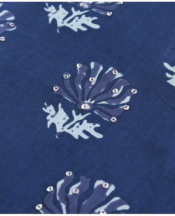Pine Kids Short Sleeve Printed Choli & Dhoti Pant with Dupatta Set Floral and Dotted Print - Indigo