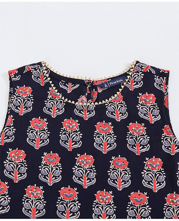 Pine Kids Printed Kurti with Sharara & Cotton Crushed Dupatta - Blue Pink