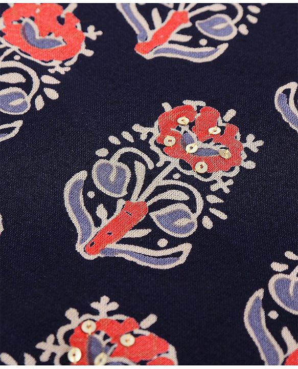 Pine Kids Printed Kurti with Sharara & Cotton Crushed Dupatta - Blue Pink