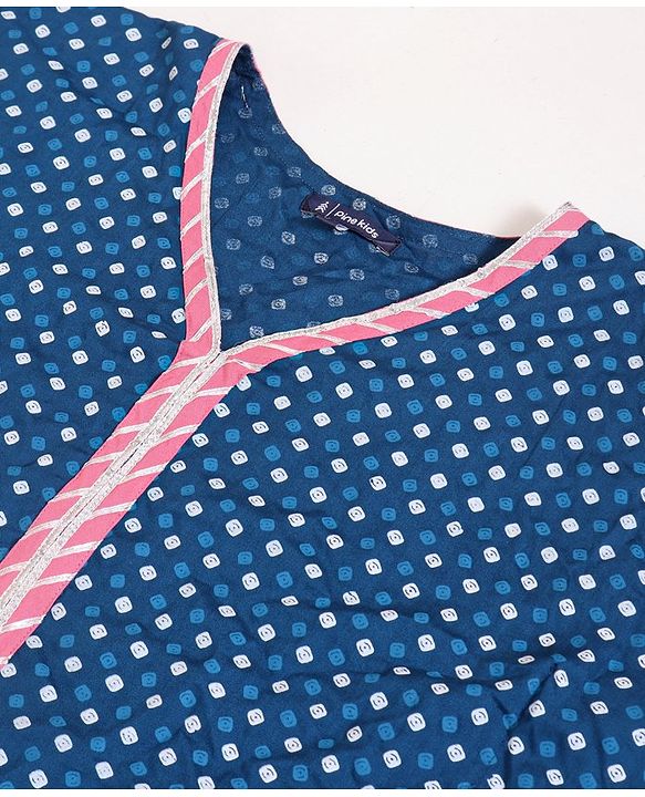 Pine Kids Half Sleeves Printed Kaftan with Tie-up & Salwar - Pink