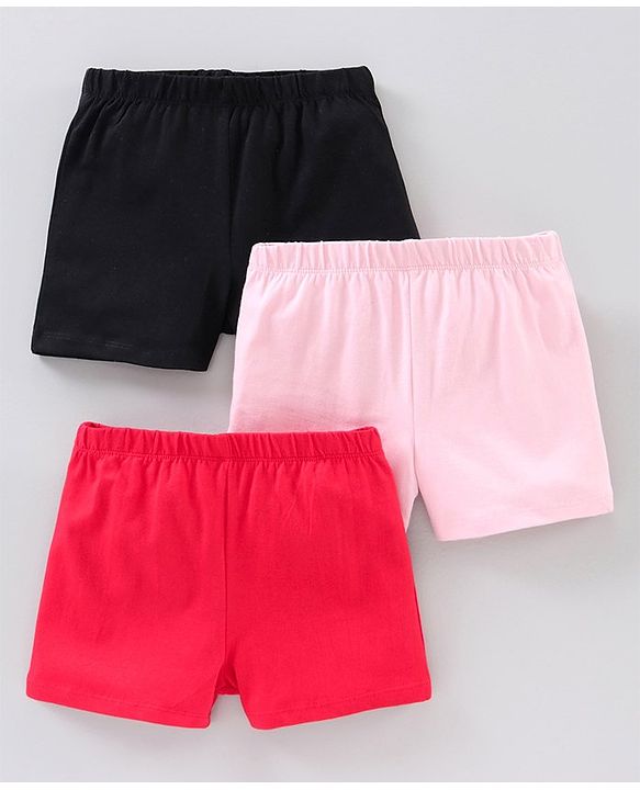 Pine Kids Cotton Anti Bacterial & Biowashed Shorts Pack of 3 - Black Pink Peach