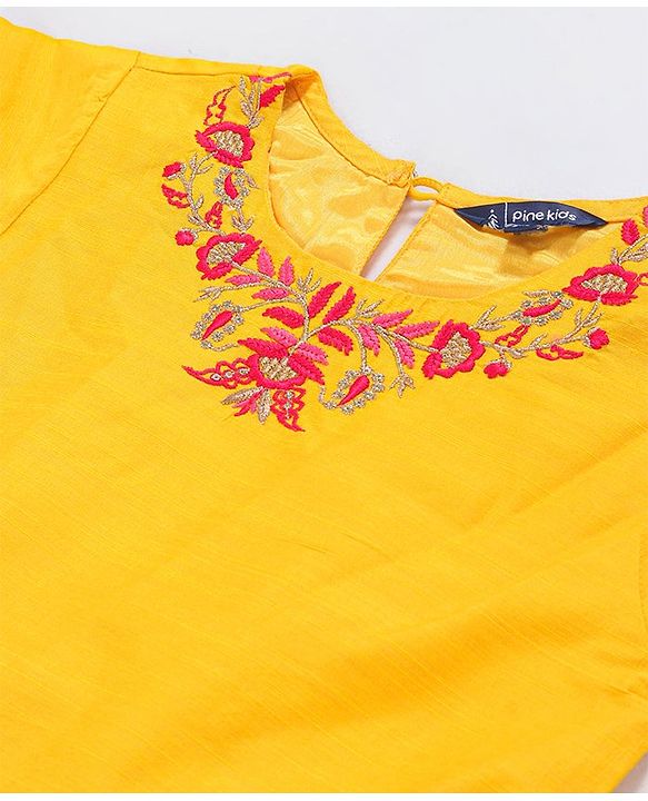 Pine Kids Printed Top And Sharara Set with Mesh Dupatta - Red