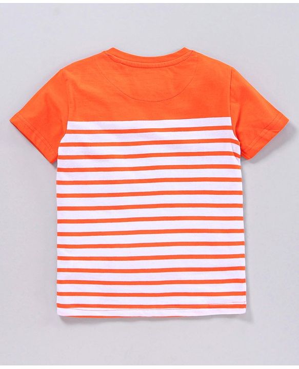 Pine Kids Half Sleeves Bio Washed Tee Striped Print - Orange Green