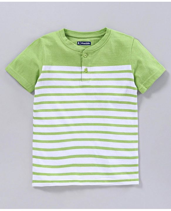 Pine Kids Half Sleeves Bio Washed Tee Striped Print Pack of 2 - Blue Green