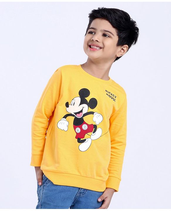 Babyhug Full Sleeves Sweatshirt Mickey Graphics - Yellow