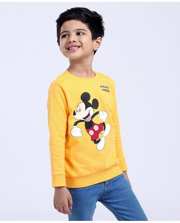 Babyhug Full Sleeves Sweatshirt Mickey Graphics - Yellow