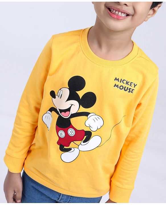 Babyhug Full Sleeves Sweatshirt Mickey Graphics - Yellow
