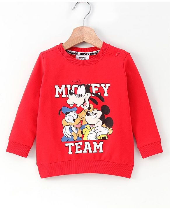 Babyhug Full Sleeves Sweatshirt Mickey Mouse & Friends Print - Red