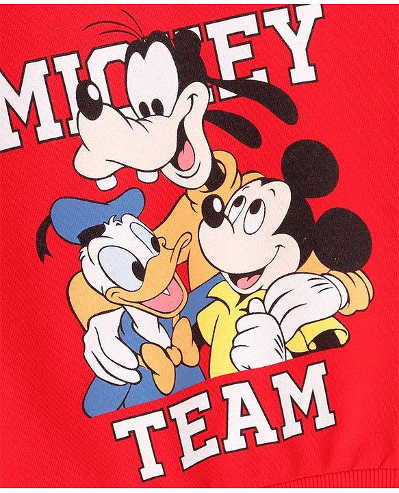 Babyhug Full Sleeves Sweatshirt Mickey Mouse & Friends Print - Red