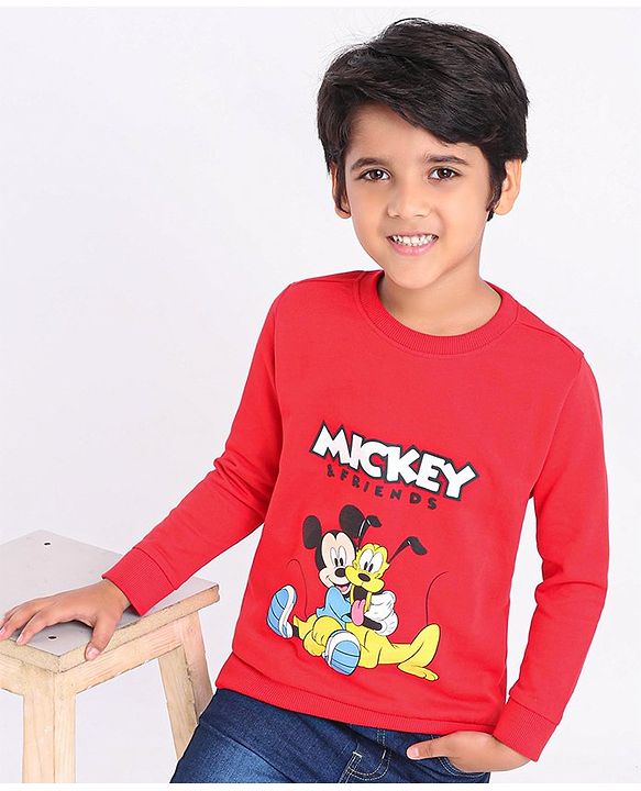 Babyhug Full Sleeve Sweatshirt Mickey & Friends Print - Red
