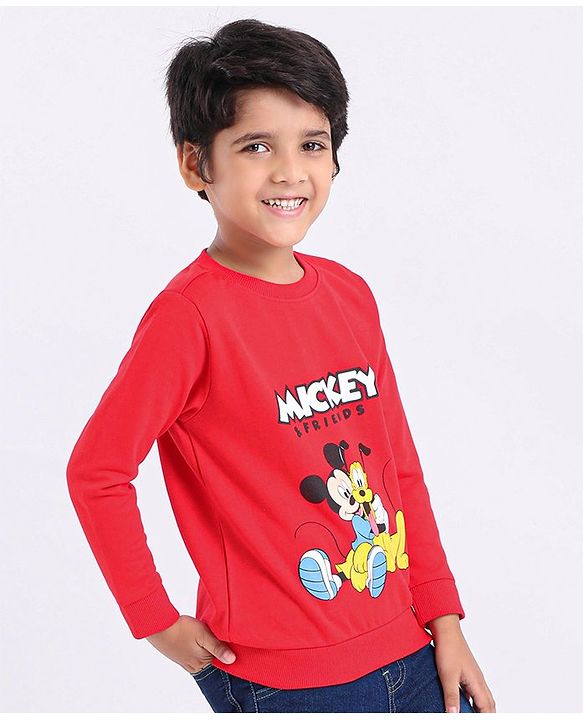 Babyhug Full Sleeve Sweatshirt Mickey & Friends Print - Red