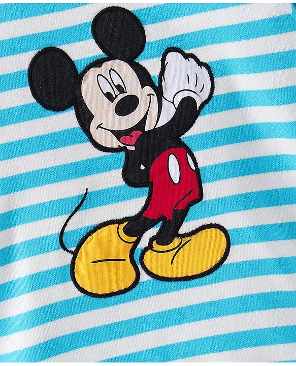 Babyhug Full Sleeves Sweatshirt Mickey Mouse Print  - White Stripes