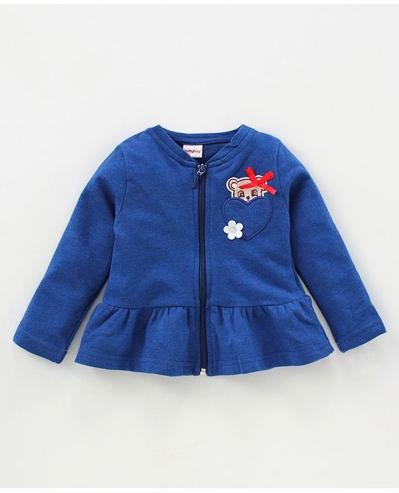 Babyhug Full Sleeves Jacket Top & Jeggings Set Bow Print - Bue