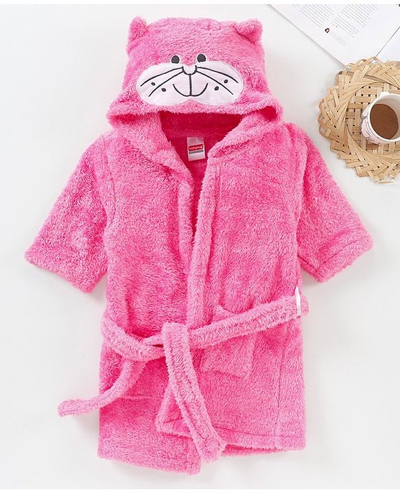 Babyhug Full Sleeves Hooded Velour Bath Robe - Pink