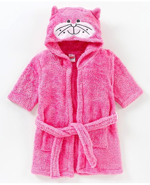 Babyhug Full Sleeves Hooded Velour Bath Robe - Pink