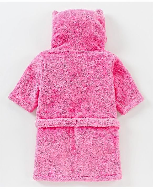 Babyhug Full Sleeves Hooded Velour Bath Robe - Pink