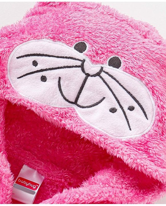 Babyhug Full Sleeves Hooded Velour Bath Robe - Pink