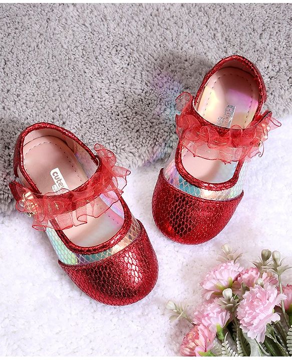 Cute Walk by Babyhug Party Wear Ballerinas Ruffle Detailing  - Red
