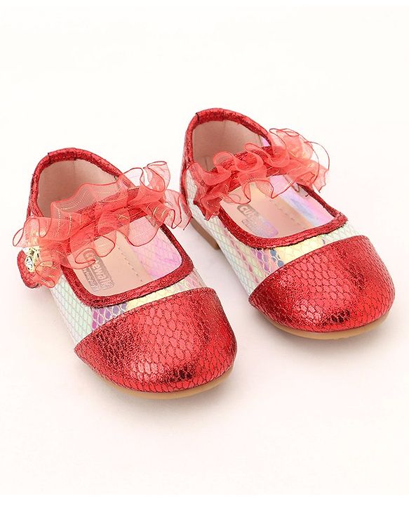 Cute Walk by Babyhug Party Wear Ballerinas Ruffle Detailing  - Red