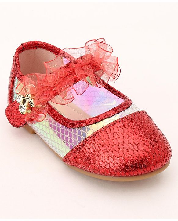 Cute Walk by Babyhug Party Wear Ballerinas Ruffle Detailing  - Red