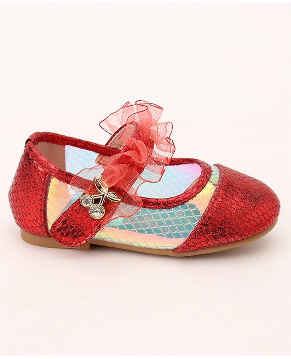 Cute Walk by Babyhug Party Wear Ballerinas Ruffle Detailing  - Red