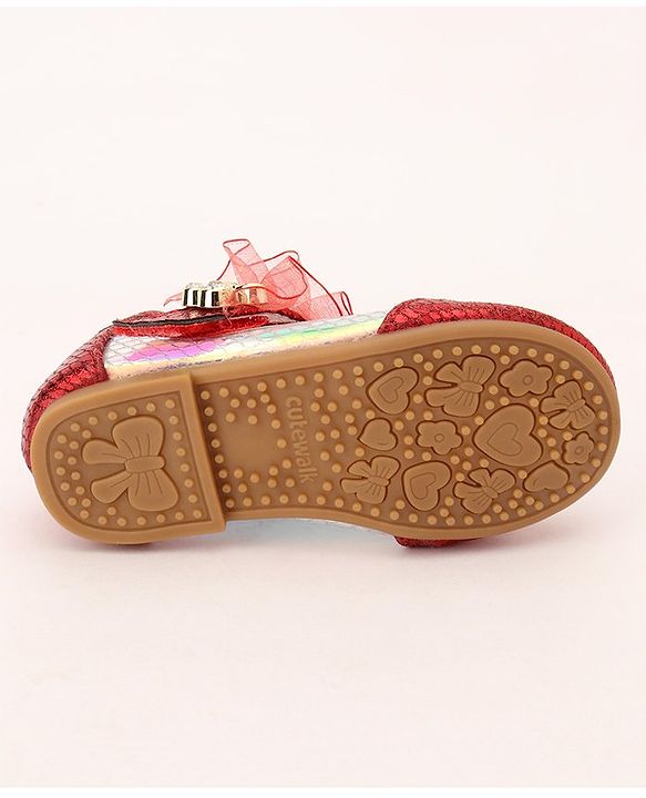 Cute Walk by Babyhug Party Wear Ballerinas Ruffle Detailing  - Red