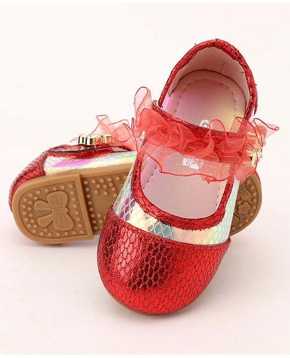 Cute Walk by Babyhug Party Wear Ballerinas Ruffle Detailing  - Red