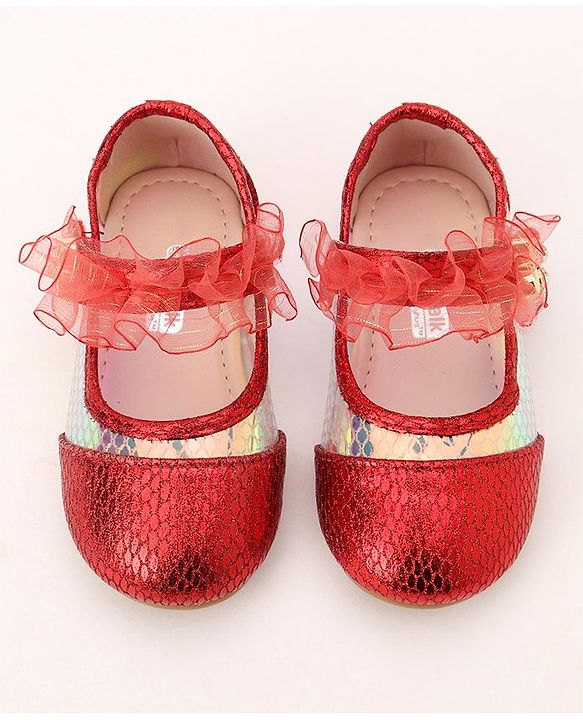 Cute Walk by Babyhug Party Wear Ballerinas Ruffle Detailing  - Red